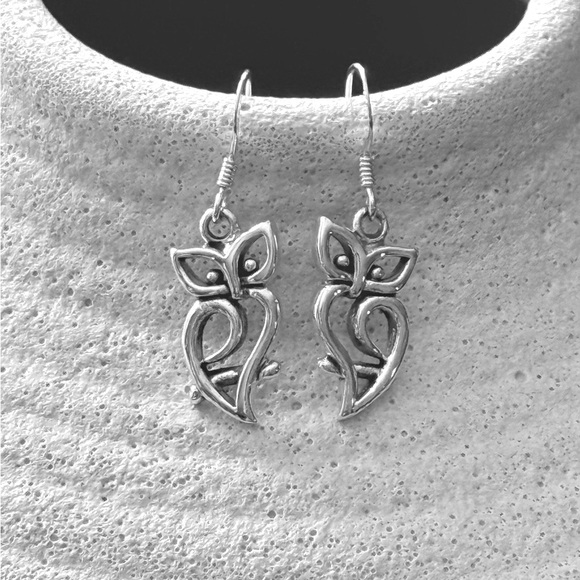925 Sterling Silver Owl Dangle Earrings! NEW! - Picture 3 of 5